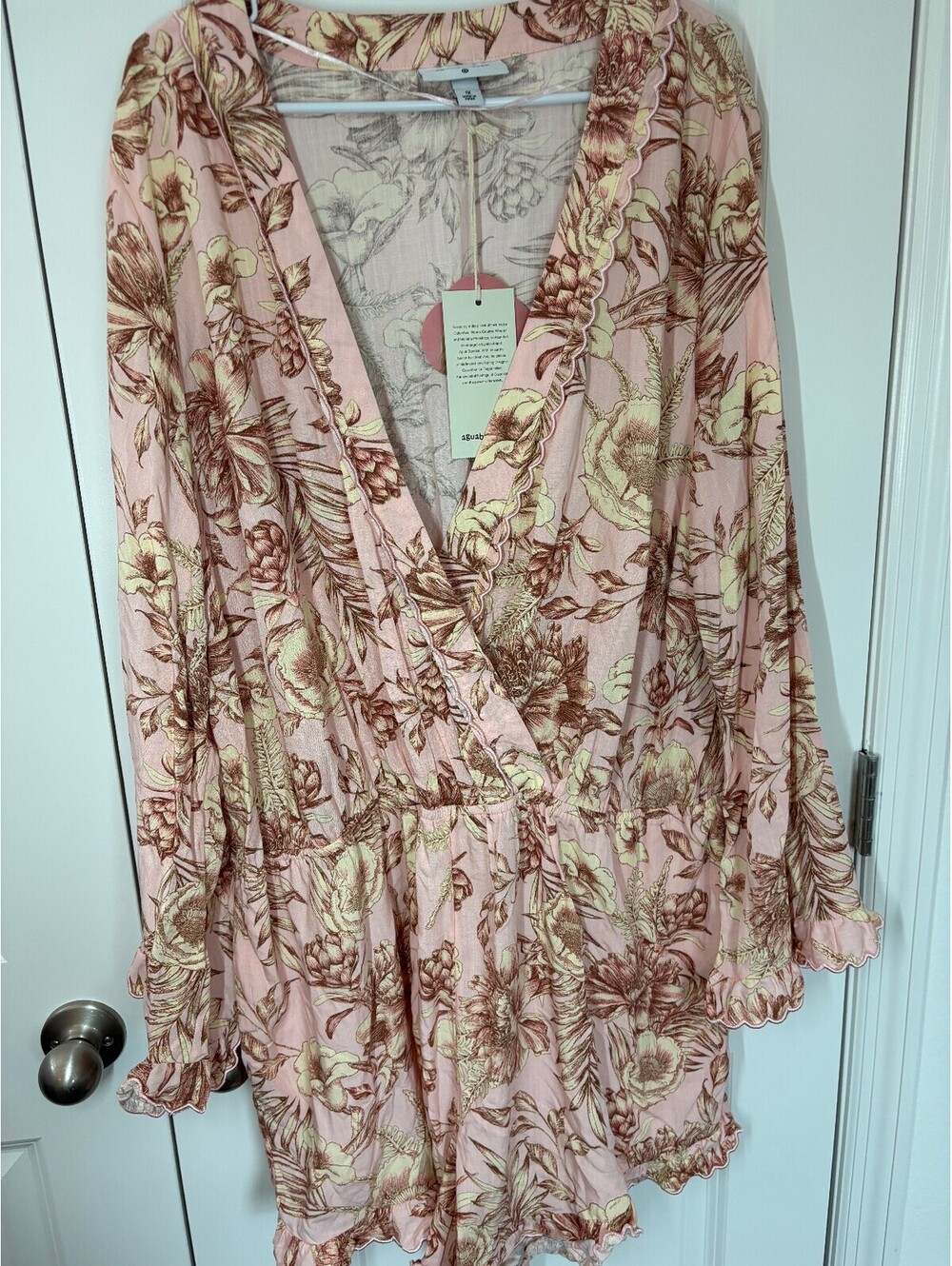 Aguabendita Women's 1X Floral Print Romper Pink Boho Style Lightweight